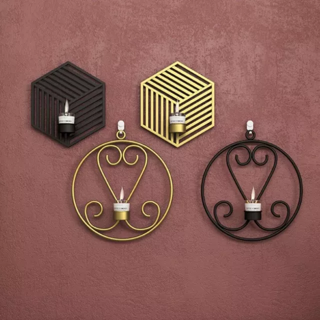 Metal Candlestick Wall Mounted Hanging Geometric Round Candle Holder Home Decor
