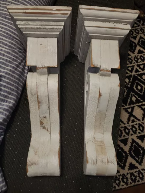 White Distressed Wood Corbels 19 Inches Long Made In Mexico