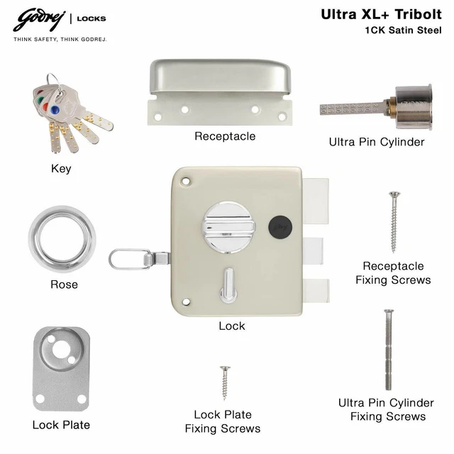 Godrej Ultra XL+ Tribolt 1CK Satin Nickel Alloy Steel Lock 6086