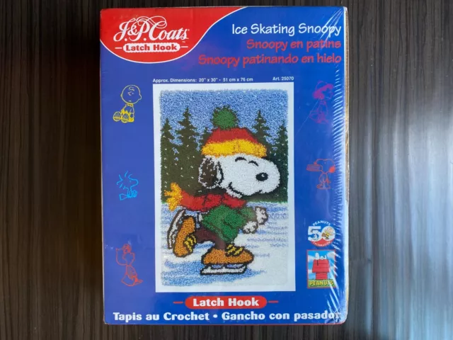 J&P Coats Peanuts Ice Skating Snoopy Latch Hook Kit 20 x 30 25070