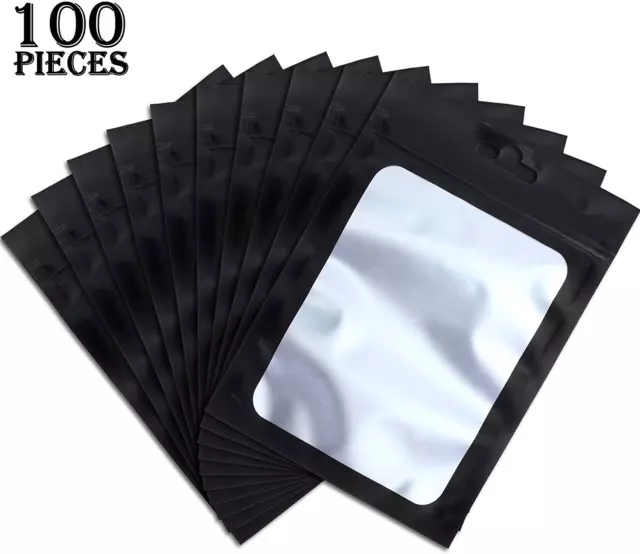 100 Pieces Resealable Mylar Ziplock Food Storage Bags with Clear Window Coffee B