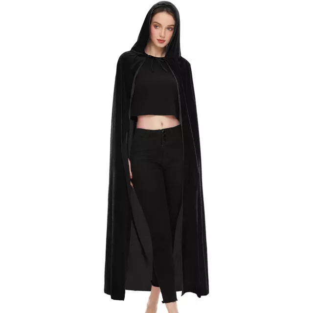 US Medieval Vampire Velvet Hooded Cloak Long Robe Witch Capes Halloween Costume