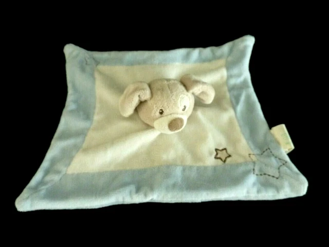 *. Doudou Plat Carre Kimbaloo Chien Blanc Gris Bleu Etoile  Excellent Etat