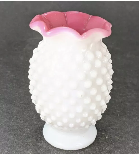 fenton hobnail Peach Blow Miniature ￼ Bud, Vase, Milk Glass ￼