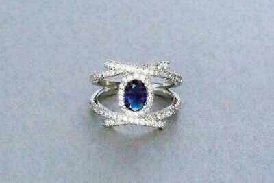 Sparkling 2.10Ct Oval Cut Blue Sapphire Double Band Ring 14K White Gold Finish