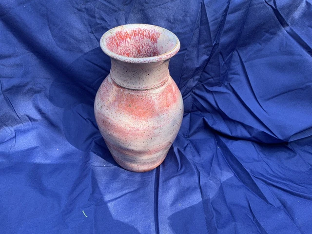 Hand Thrown/Wheel Turned Urn Style Vase Pink/Gray Not Signed