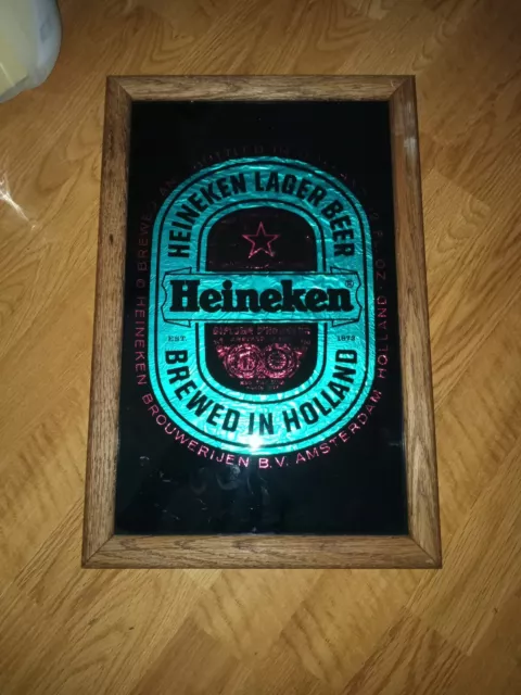 Vintage Heineken green foil beer sign. 11.5"×17.5" mint