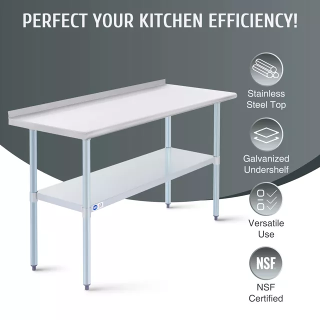 Stainless Steel Work Table with Adjustable Shelf Backsplash 60x24 Kitchen Island