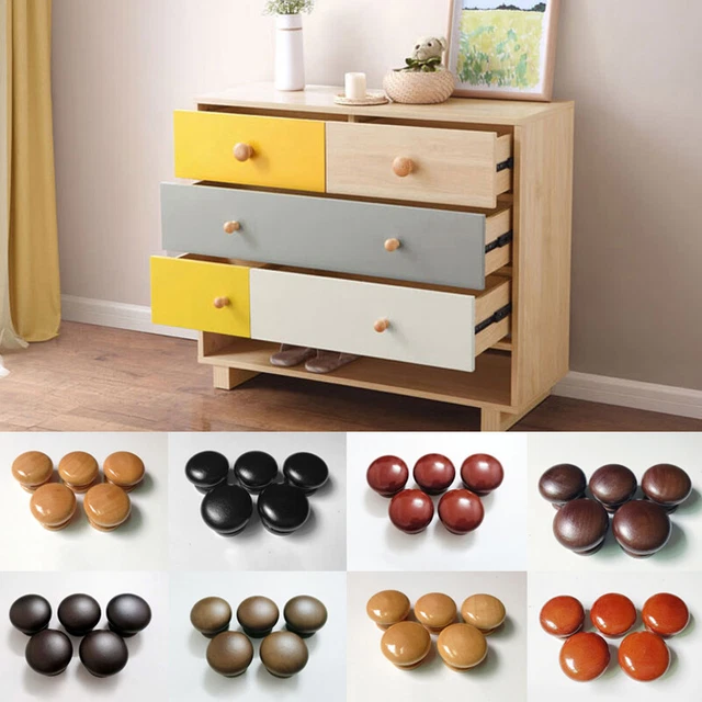4X Wooden Round Cabinet Handles Pulls Single Hole Cupboard Wardrobe Drawer Knobs