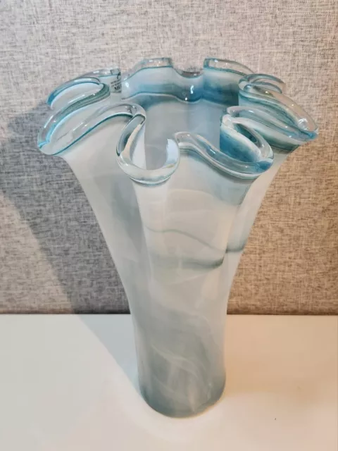 Blue And White Marble Murano Glass Vase Large