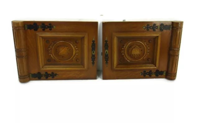 Pair Vintage Carved Wood Door Panels Breughel Style Architectural Salvaged 40s