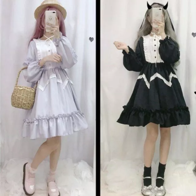 Abito Lolita Giapponese Ragazza Cosplay Kawaii Ruffle Manica Puffle Retro