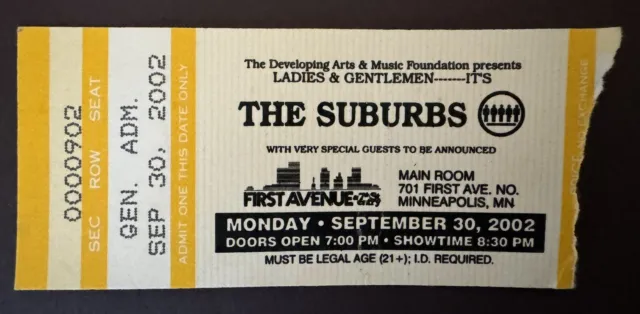 THE SUBURBS Concert USED Ticket Stub • First Avenue Minneapolis MN • Sep 2002