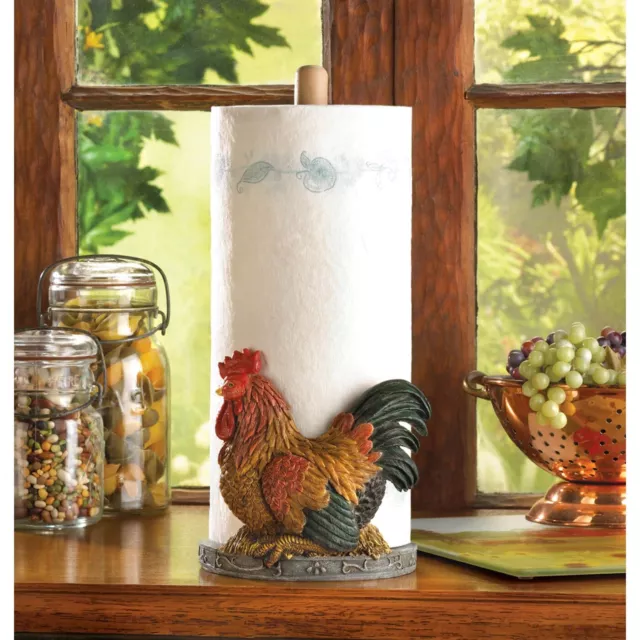 Country Rooster Statue Paper Towel Holder Holder Countertop Kitchen Home Decor