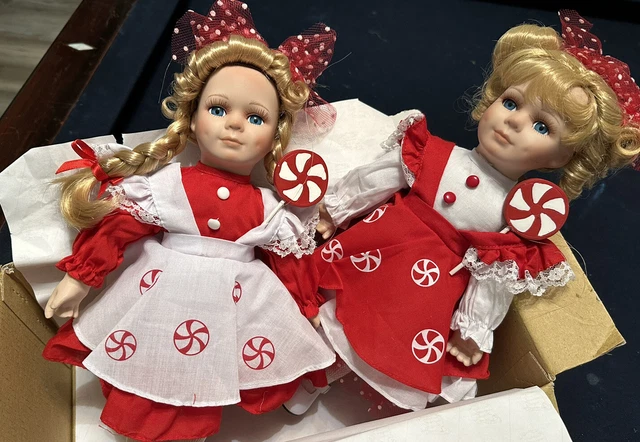 Heritage Signature Collection PEPPERMINT TWINS 14" Porcelain Dolls In Box & COA