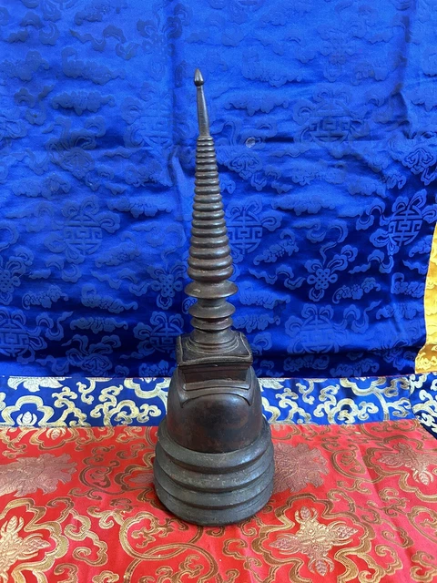Buddhism- Antique bronze Thai stupa reliquary