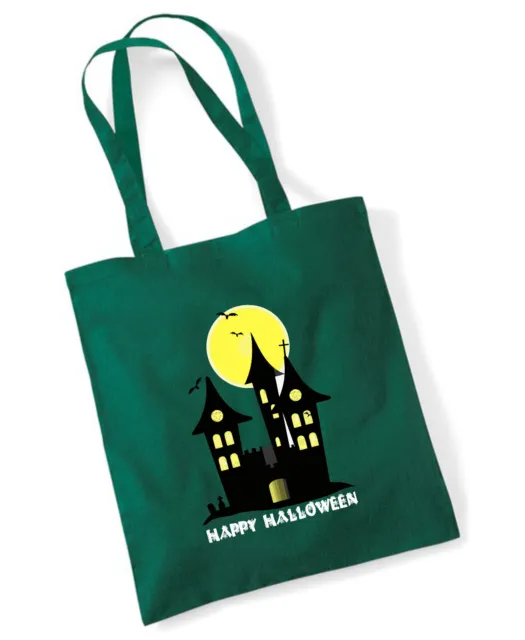 Happy Halloween Tote Bag Haunted Horror Witch House Long Handle Shopping Bag