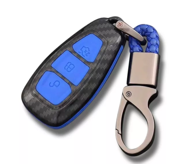 3 Button Carbon Remote Key Fob Shell Case Cover BLUE Ford Focus Kuga CMax Galaxy