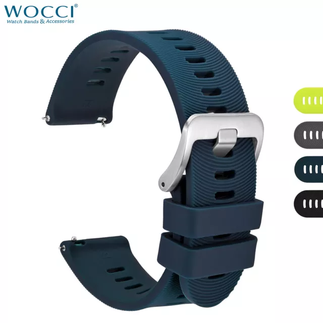 WOCCI Silicone Watch Band with Arch Stripes Texture 18mm 20mm 22mm for Men Women