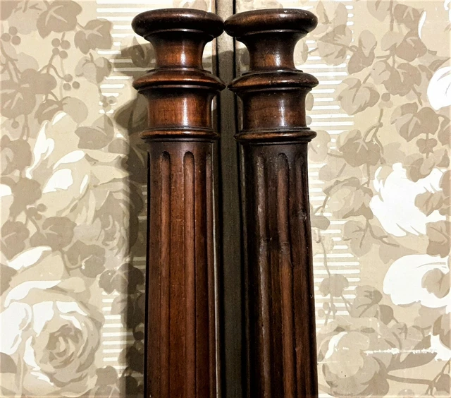 Victorian column baluster wood carving pair Antique french architectural salvage 3