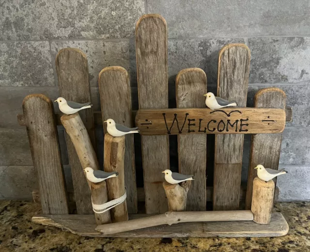 Wooden Welcome Sign ~ Seagulls on Dock, Pier, Pilings Nautical Decor Unique