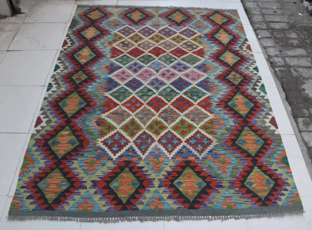 4'10 x 6'5 Handmade vintage afghan tribal ghalmouri kilim rug, Persian rug 5x6