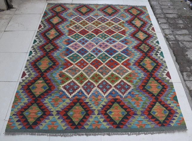 4'10 x 6'5 Handmade vintage afghan tribal ghalmouri kilim rug, Persian rug 5x6