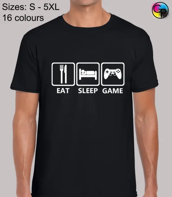 Eat Sleep Game Joke Gamer Gaming Regular Fit T-Shirt Top TShirt Tee for Men