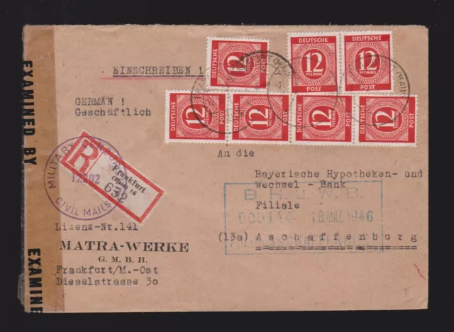 Brief alli. Besetzung MeF Mi.7x 919 per Einschreiben Frankfurt Main mit Zensur