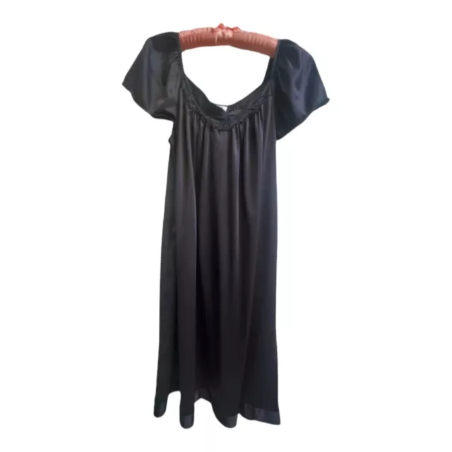 Vtg Vanity Fair Black Nightgown Flutter Sleeve Small Coloratura Women's