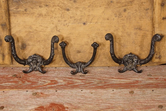 Antique Victorian Cast Iron Coat Hat Hooks Parts Hardware Lion Heads
