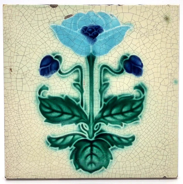 Art Nouveau Fireplace Majolica Tile Corn Bros C1900 AE3