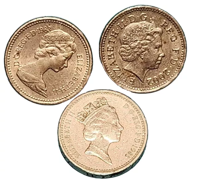 Great Britain One Pound 3 Coin Lot 1983, 1985, 2002