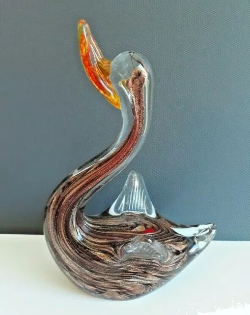 Art Glass Swan Copper Black Gold Inclusions - Murano Style 2