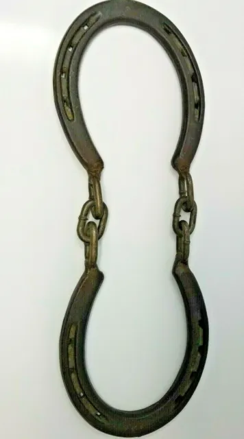 Double Diamond Hot Forged Horseshoes Welded Together with Chain Vintage