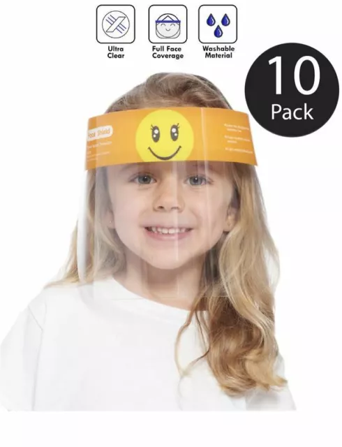 Kids Face Shield Visor Unisex Transparent Safety Cover Guard Yellow Smile 10 Pcs