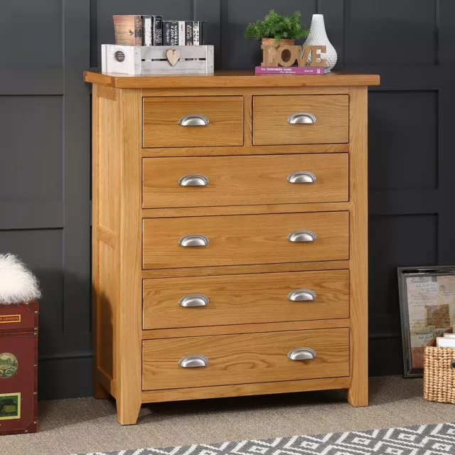 Cheshire Oak Tall 2 over 4 Drawer Chest of Drawers - SLIGHT SECONDS - AD10-F849