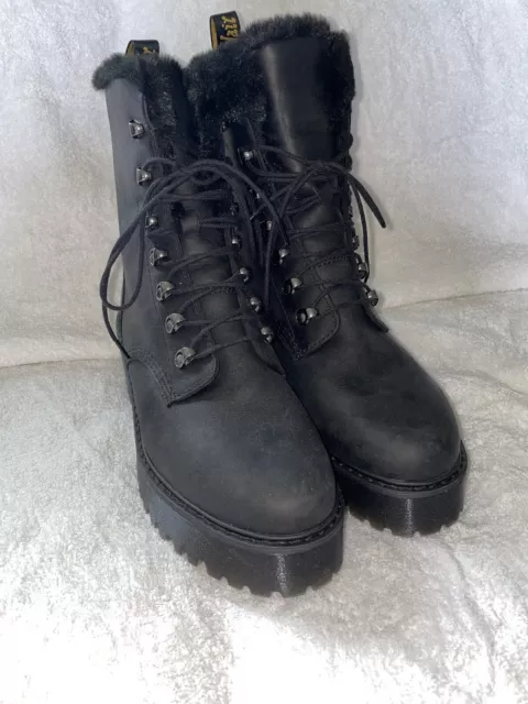 Doc Dr. Martens Leona FL Fur Lined Heeled Boots Women’s Size 11 Matte Black