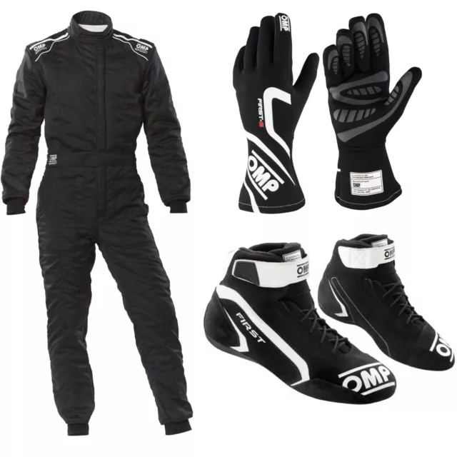 OMP Driver Set Suit Gloves Shoes Bundle for Go Karting and Rally Racing BLACK