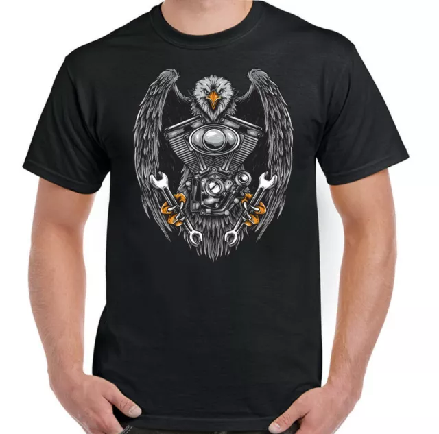 Biker T-Shirt Motorbike Motorcycle Bike Chopper Cafe Racer Eagle Engine Mens Top