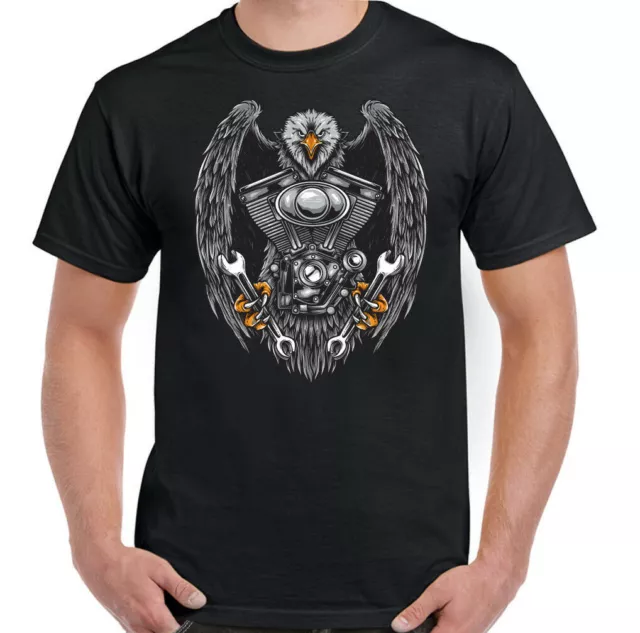 T-shirt biker moto moto chopper cafe racer motore eagle top uomo