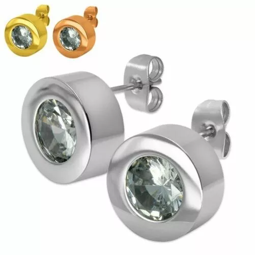 1 Paire Inox Goujon Rond Avec Pierre Strass Argent or Rose Or Boucles D'Oreilles