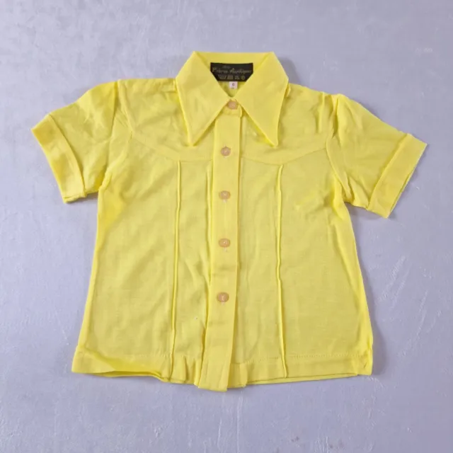 Vintage Girls Dagger Collar Shirt -5-6 Yrs- Yellow Acrylic Deadstock 70s KB03