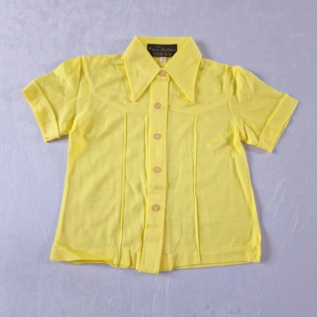 Vintage Girls Dagger Collar Shirt -5-6 Yrs- Yellow Acrylic Deadstock 70s KB04