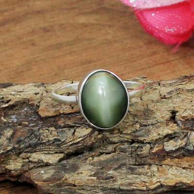 Natural Certified Green Chrysoberyl Cats Eye Gemstone Handmade Silver Ring