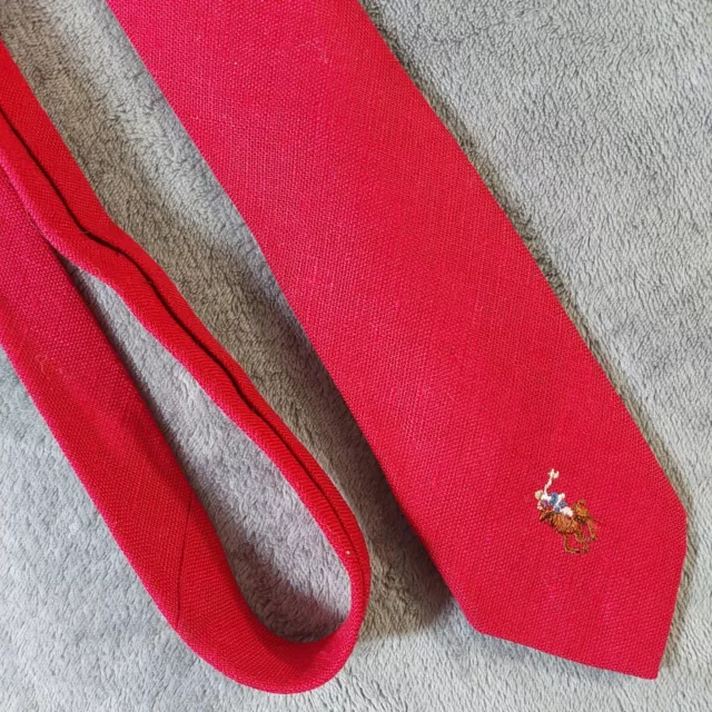 Vintage Polo Ralph Lauren Necktie Mens Red Linen Tie Skinny  Minimalist 56L X 3W