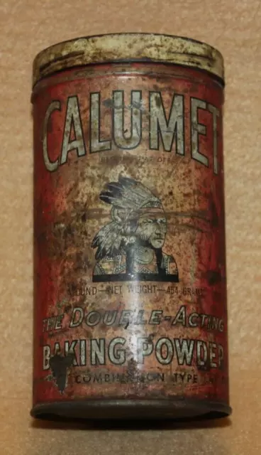 Vintage CALUMET Baking Powder 1 Pound Tin With Indian Image EMPTY