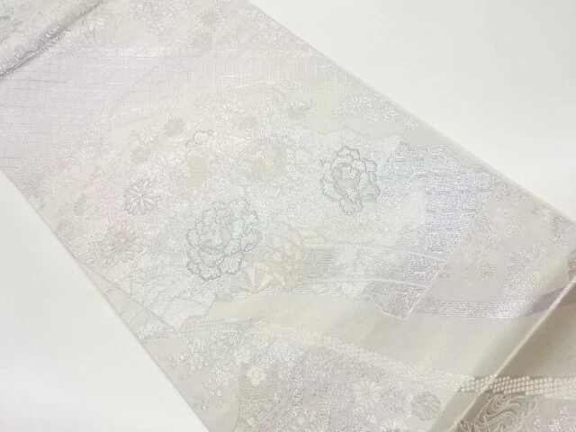 6536731: Japanese Kimono / Vintage Fukuro Obi / Woven Flower & Floral Cart