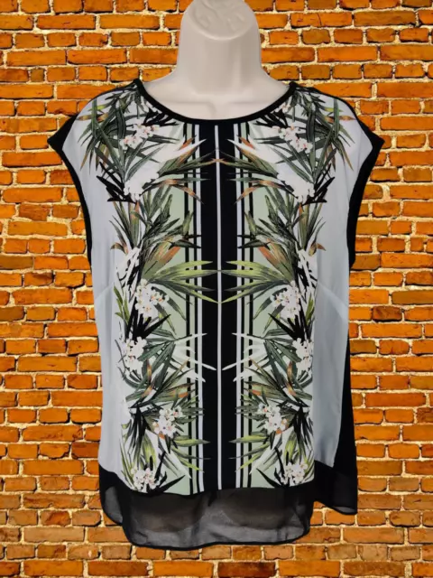 Womens Oasis Black Floral Front Panel Top T-Shirt Blouse Short Sleeve Size Med M