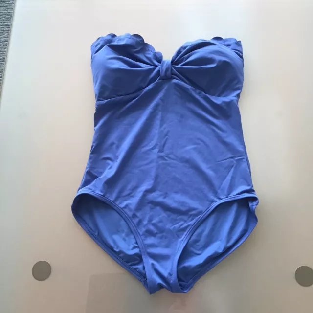 Kate Spade Ocean Blue Scalloped Bandeau Strapless One Piece Swim Suit Swimsuit L